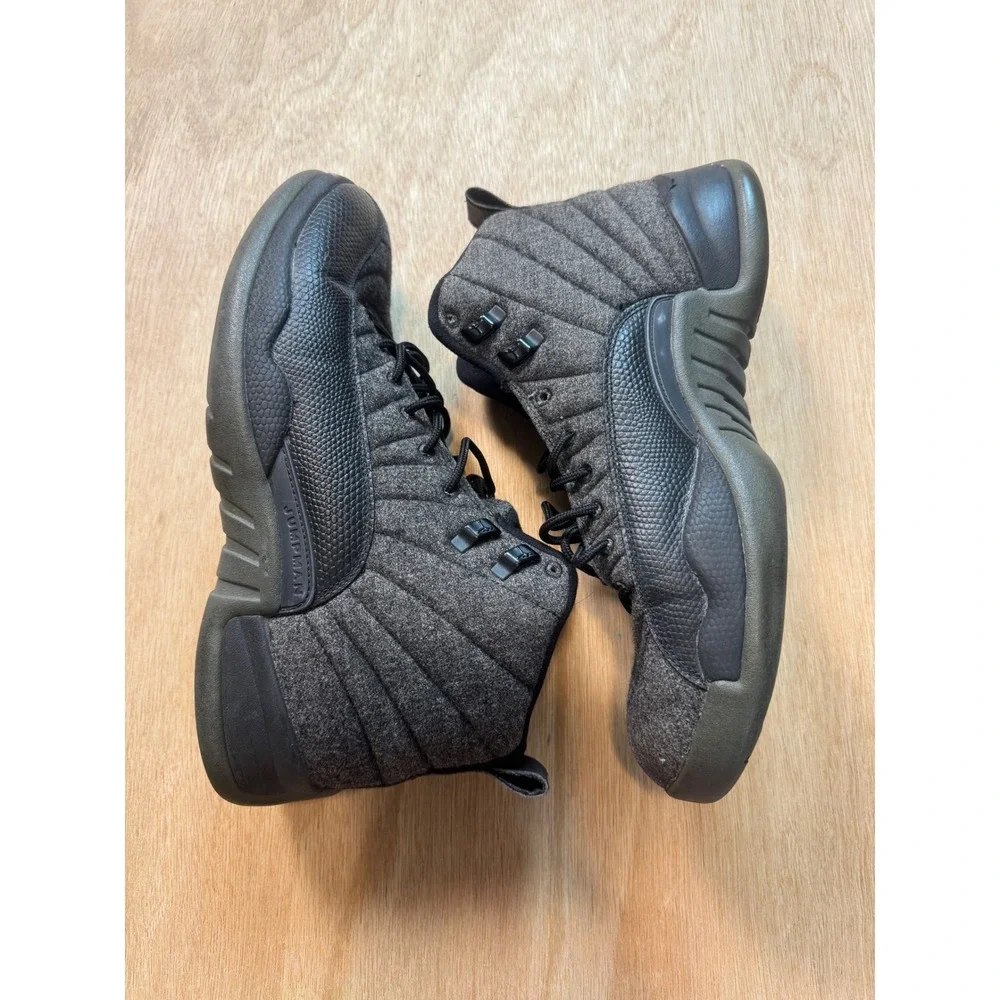 Air Jordan 12 Retro Wool Dark Grey Black Sneakers 852627-003 Mens Size 10